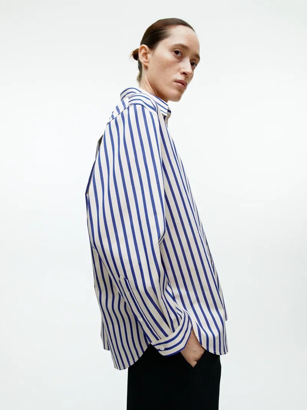 Arket Blue and White Vertical Stripe Button-Down Shirt